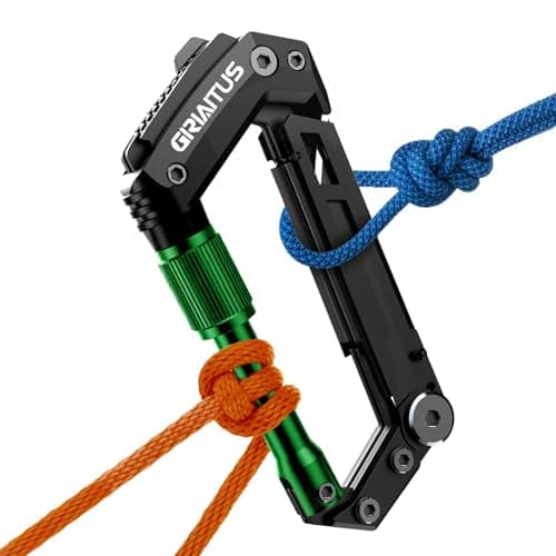 8-in-1 Carabiner Multitool EDC, Serrated Knife, Rope Cutter, Gifts for Men and Women (Black) — Green