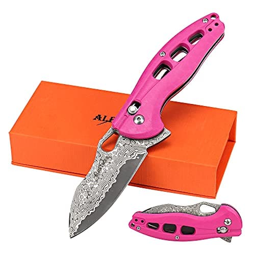 ALBATROSS FK036SC-BK Satin Blade FRN Handle Assisted Open Folding Knife — K-Pink/Damascus