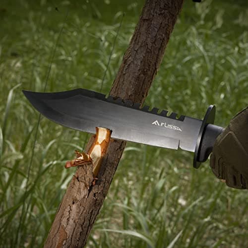 Flsissa 15-inch Full Tang Hunting Knife with Sheath & Sharpener for Camping & Survival