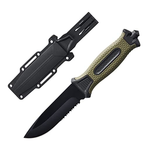 10" Military Green Stainless Steel Survival Knife with Sheath & Clip for Camping, Hunting, & Outdoors