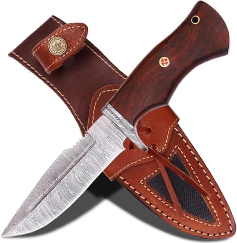 Predator Hunter 9" Damascus Steel Fixed Blade Skinning Knife (Exotic Wood Handle) — Damadcus Knife