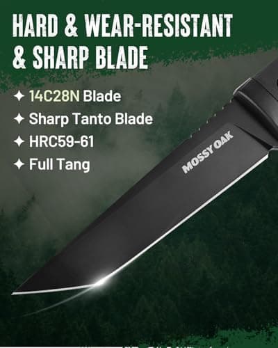 Mossy Oak 14C28N Full Tang Tanto Knife for Survival, Hunting, and Outdoor Use