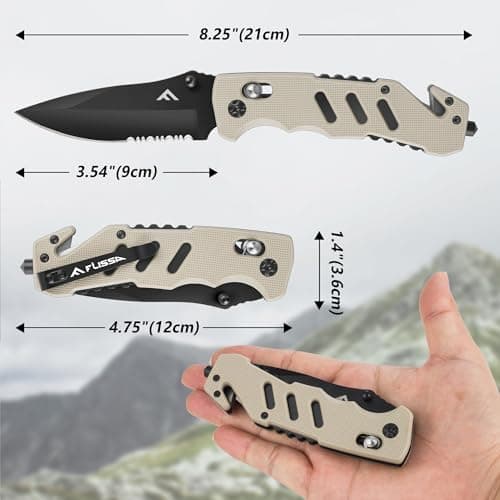 FLISSA Folding Pocket Knife: Clip, Glass Breaker, Seatbelt Cutter, Emergency Rescue Survival Knife