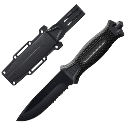 10" Military Green Stainless Steel Survival Knife with Sheath & Clip for Camping, Hunting, & Outdoors — Black