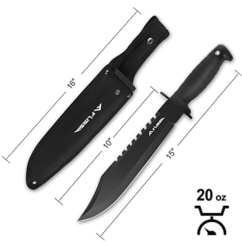 Flsissa 15-inch Full Tang Hunting Knife with Sheath & Sharpener for Camping & Survival