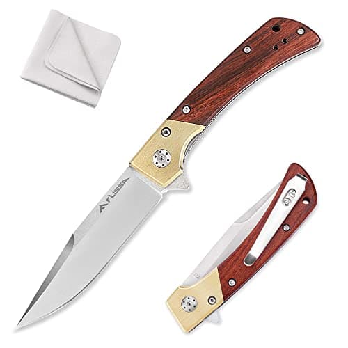 FLISSA Pocket Knife, D2 Steel Blade, Ball Bearing, Copper & Wood Handle, Liner Lock, EDC Perfect