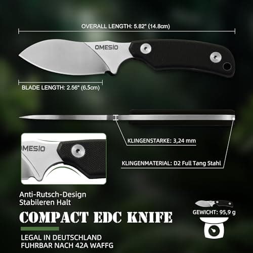 Omesio Full Tang Neck Knife, D2 Steel, G10 Handle, Kydex Sheath
