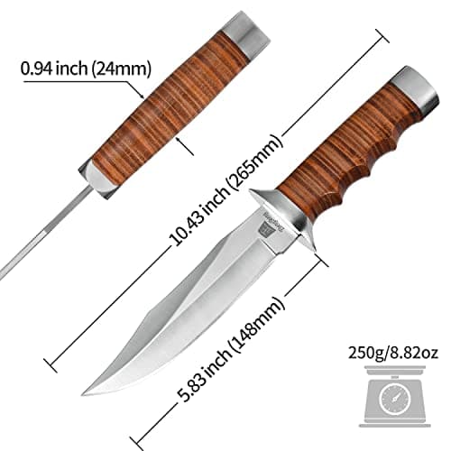 5.8 Inch Fixed Blade Hunting Knife with Leather Sheath Genuine Leather Handle for Camping & Hiking