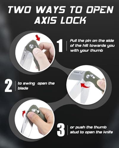Axis Lock Pocket Knife, 3.46" D2 Steel Blade, G10 Handle, Crossbar Lock, Camping & Hiking