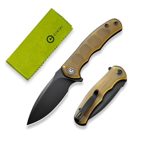 CIVIVI Damascus Blade Foldable Knife, 2.98" Guibourtia Wood, Ideal for Camping and Hiking C18026C-DS1 — Matte Amber