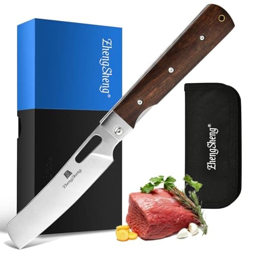 4.8" Sharp 440A Stainless Steel Folding Chef Knife with Wood Handle for Outdoor Cooking — #6 Natural wooden Handle - Black Nylon Pouch