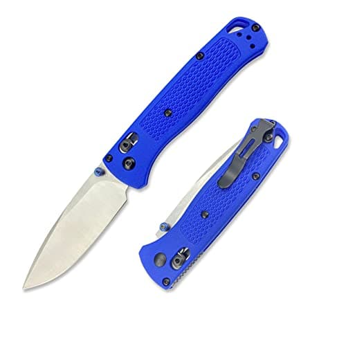 HUAAO Blue Satin Plain Edge Fiberglass Handle Axis Lock Knife with Belt Clip