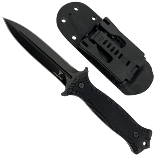 Tactical Survival Knife with G10 Handle and Molle Clip (Silver TKF202SL) — Black TKF202BK