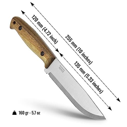 BPS Knives Adventurer - Bushcraft Fixed-Blade Carbon Steel Knife with Leather Sheath and Firestarter