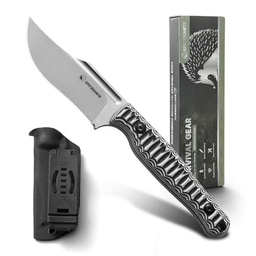 G10 Handle 8" Full Tang D2 Survival Knife with Kydex Sheath — B2- Black and White-Silver