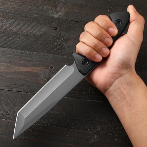 Tanto Fixed Blade Knife with Sheath for Survival and Tactical Carry