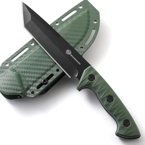Tanto Fixed Blade Knife with Sheath for Survival and Tactical Carry — Black blade+black handle
