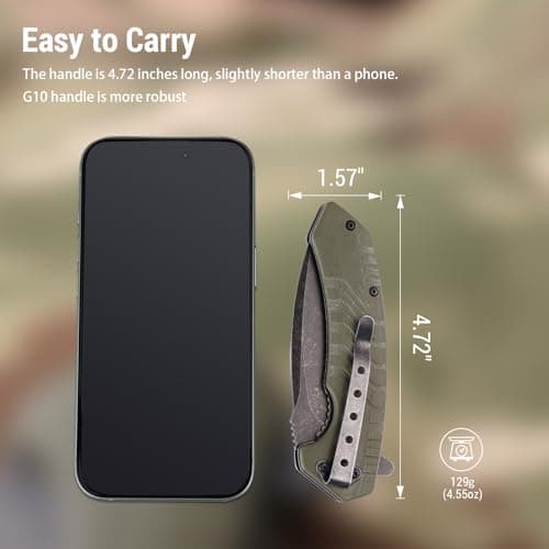 Folding Pocket Knife with 3.3 D2 Steel Blade and G10 Handle - Compact EDC Tool for Camping, Hunting, and Survival for Men and Women