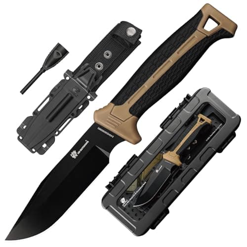 Extra Sharp Bushcraft Knife with Fire Starter, D2 Steel Fixed Blade Camp Knife for Outdoor Adventures (Brown)