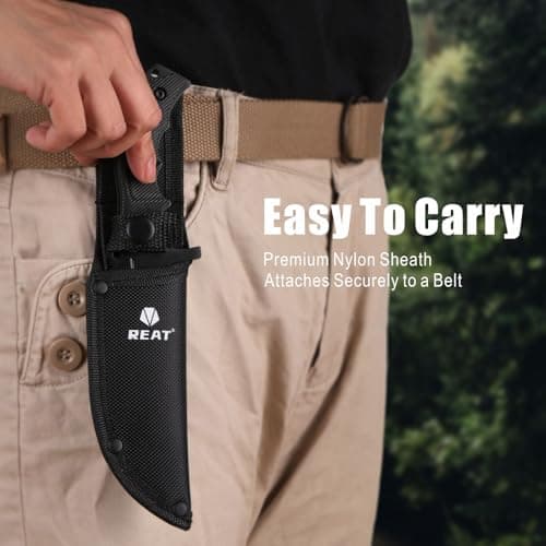 REAT 440 Steel Fixed Blade Knife with Sheath, 8.5" Full Tang, Ergonomic Handle, Hunting Knife for Camping & Survival