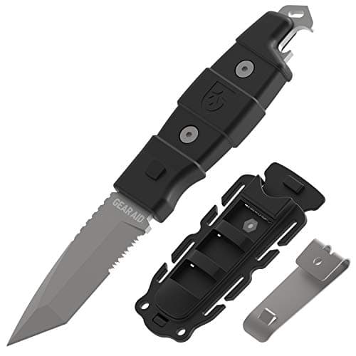 GEAR AID Quick Release Sheath, 3" Titanium-Coated Blade Tanto Knife — Black