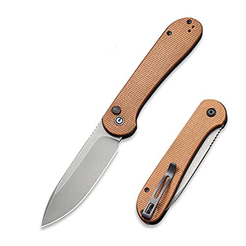 CIVIVI Elementum Button Lock Damascus Blade Knife - EDC C2103DS-3 — Brown