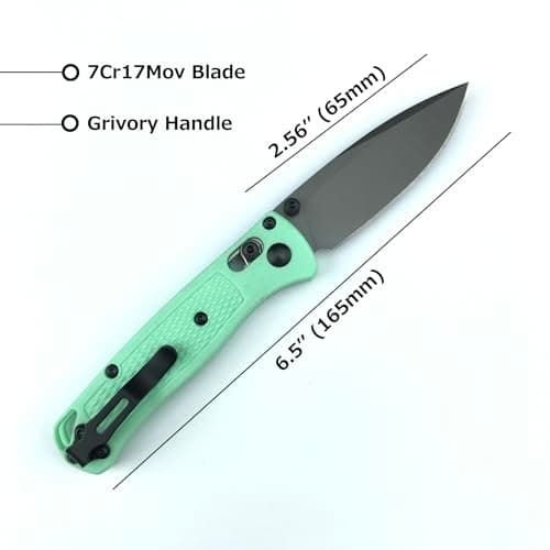 6.5 Inch Axis Lock 7Cr17Mov Blade Bugout Pocket Knife, Green Grivory Handle for Camping and Hunting