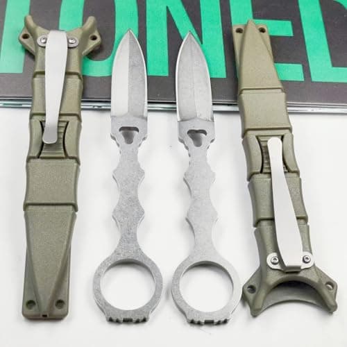 6.7" Tactical Fixed Blade Knife with Sheath, Serrated Edge, Stonewash - Perfect for Camping, Hunting, Hiking, and Fishin