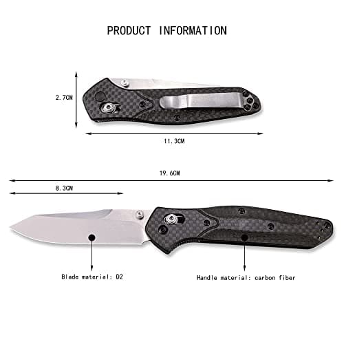 Outdoor Folding Pocket Knife, Reverse Tanto Blade, Black Carbon Fiber Handle