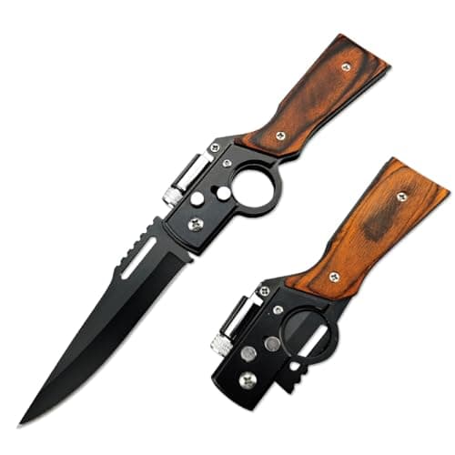 AK47 Assisted Opening Knife with LED Light, 3.7" 5Cr15 Steel Blade, Outdoor Gift for Men