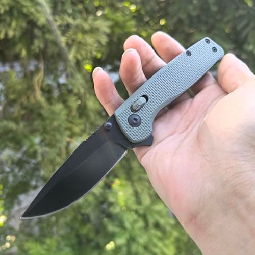 Axis Lock EDC Knife, Gray Fiberglass Handle, Coated Blade, LightweightPocket Carry — Green Handle