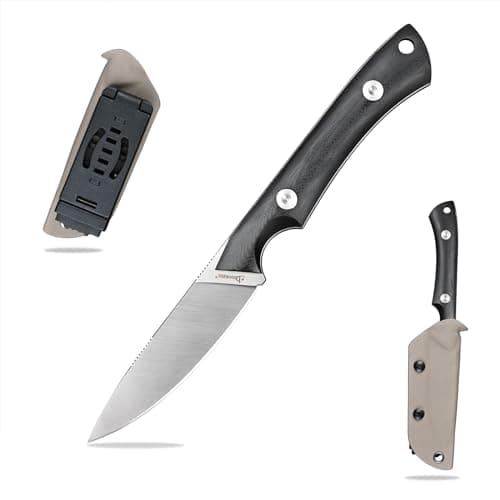 DC53 Steel Tactical Fixed Blade Knife with Kydex Sheath for Men EDC (Black G10 Handle) — White+G10 Black