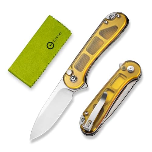 CIVIVI Elementum II Damascus Blade Pocket Knife, Deep Carry Clip, EDC C18062PB-DS1 — Translucent Amber