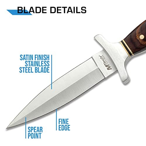 MTECH USA Satin Finish Sat Stainless Steel Blade, Brown Wood Handle Knife - Hunting, Camping, Survival, Tactical - MT-20