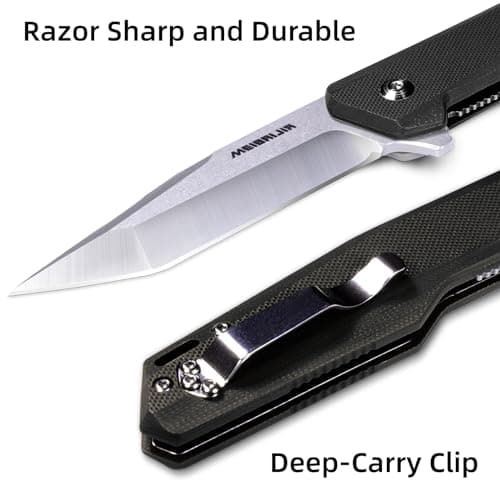 D2 Blade Liner Lock Folding Knife with G10 Handle for Hiking and Camping