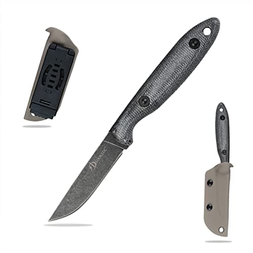 DC53 Steel Tactical Fixed Blade Knife with Kydex Sheath for Men EDC (Black G10 Handle) — Black stone wash