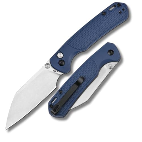 CJRB Pyrite-Light Pocket Knife, 3.34" AR-RPM9 Steel EDC Knife, Green, J1945 — Blue Stonewash