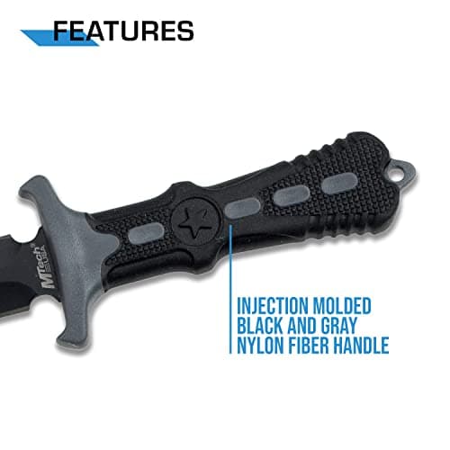MTECH USA Black Neck Knife - Black Blade, Grey Handle, Nylon Sheath & Chain - Hunting, Camping, Survival, Tactical - MT-