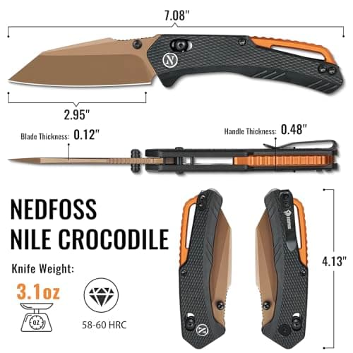 NedFoss Nile CrocodilePocket Knife, 2.95" 14C28N Steel Blade, Axis Lock, EDC Knife