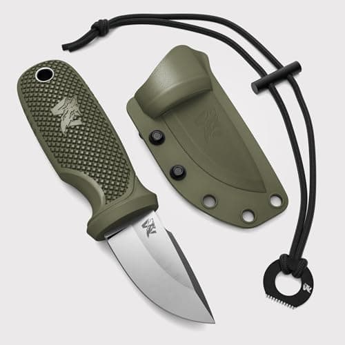W-MINI Full Tang Neck Knife with Sheath & Necklace - EDC Fixed Blade Knife — Green - Satin