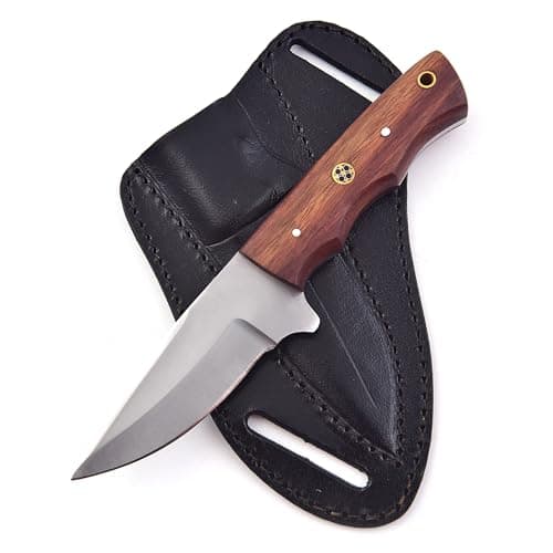 8-Inch Carbon Steel Forge Tracker Knife - Bushcraft Hunting Skinning Knife with Leather Sheath — Stainless Steel Knife