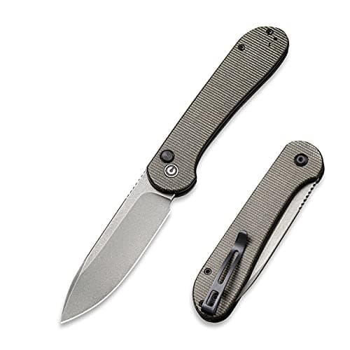 CIVIVI Elementum Button Lock Damascus Blade Knife - EDC C2103DS-3 — Dark Green