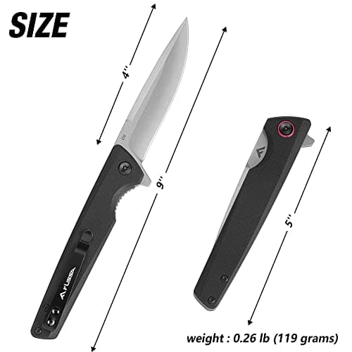 Flissa Pocket Knife, 4 Inch D2 Blade, G10 Handle, Black for Outdoors, Hiking, Camping