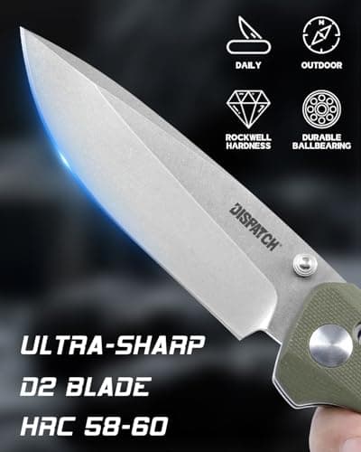 Axis Lock Pocket Knife, 3.46" D2 Steel Blade, G10 Handle, Crossbar Lock, Camping & Hiking