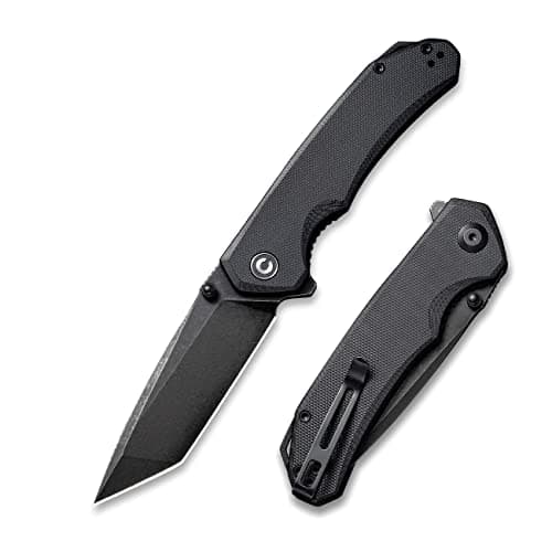 CIVIVI Brazen Pocket Knife, 3.5-Inch Tanto D2 Blade, Micarta Handle Camping Knife — A-Black