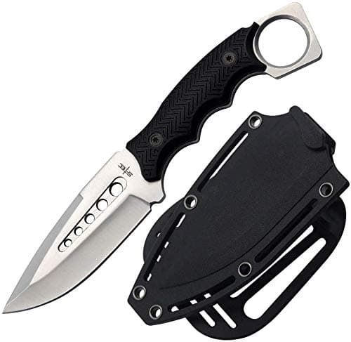 KCCEDGE Best Tactical Knife - Fixed Blade, Razor Sharp Edge, Camping & Survival Gear (Black) — Silver