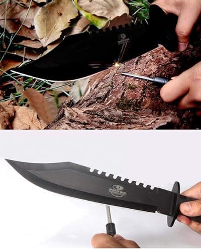 Mossy Oak Survival Hunting Knife, 15-inch Fixed Blade Bowie Knife with Sheath, Sharpener & Fire Starter