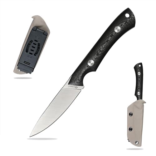 DC53 Steel Tactical Fixed Blade Knife with Kydex Sheath for Men EDC (Black G10 Handle) — Carbon Fiber Handle