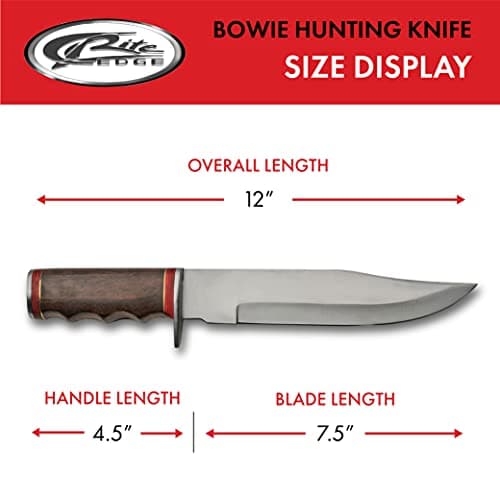 SZCO 12" Full Tang Bowie Knife - Stainless Steel Blade, Wood Handle, Leather Sheath for Men Outdoor Camping