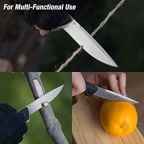 Flissa Pocket Knife, 4 Inch D2 Blade, G10 Handle, Black for Outdoors, Hiking, Camping